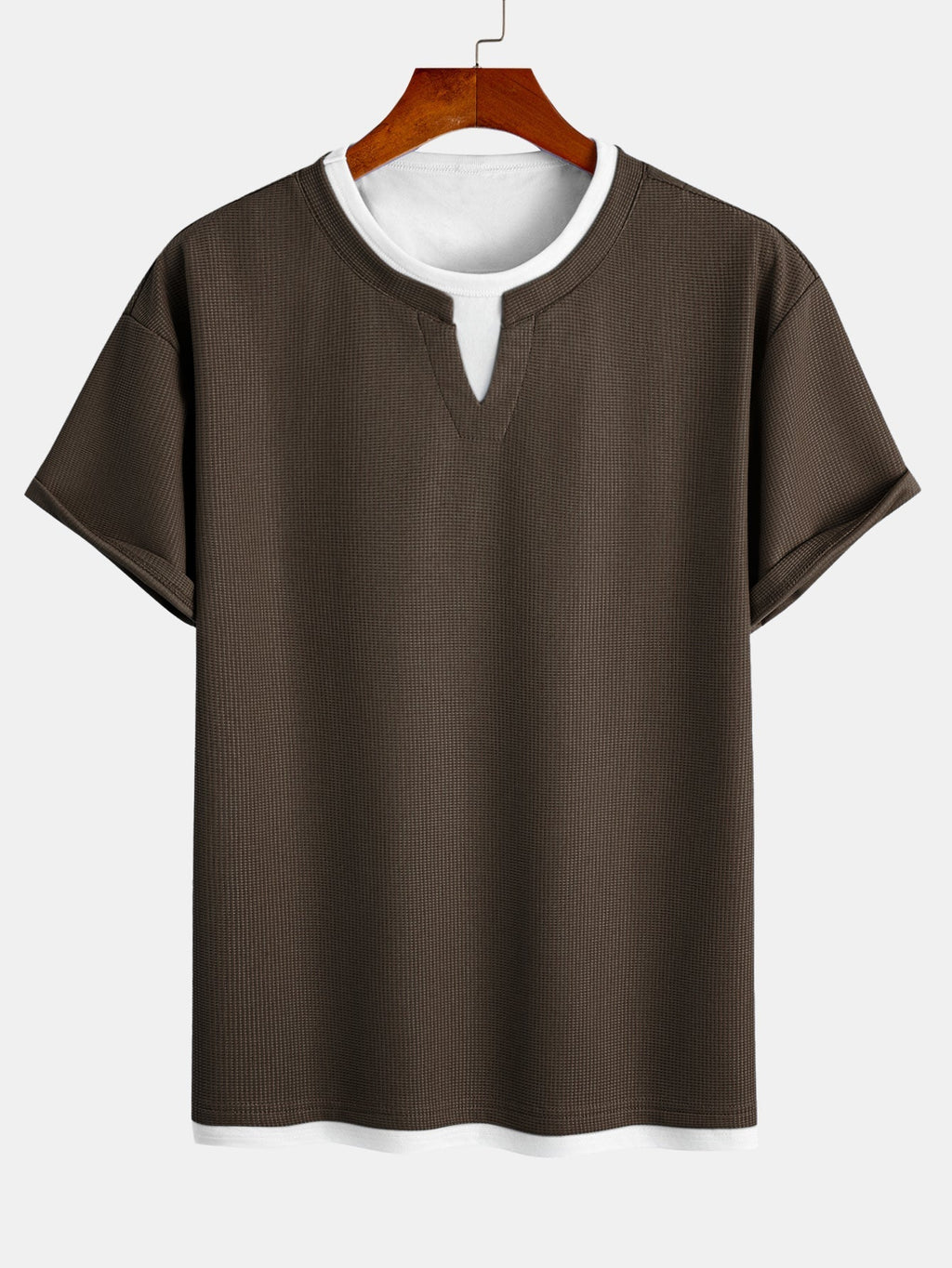 Comfortable 2-in-1 Waffle T-Shirt with Notched Collar