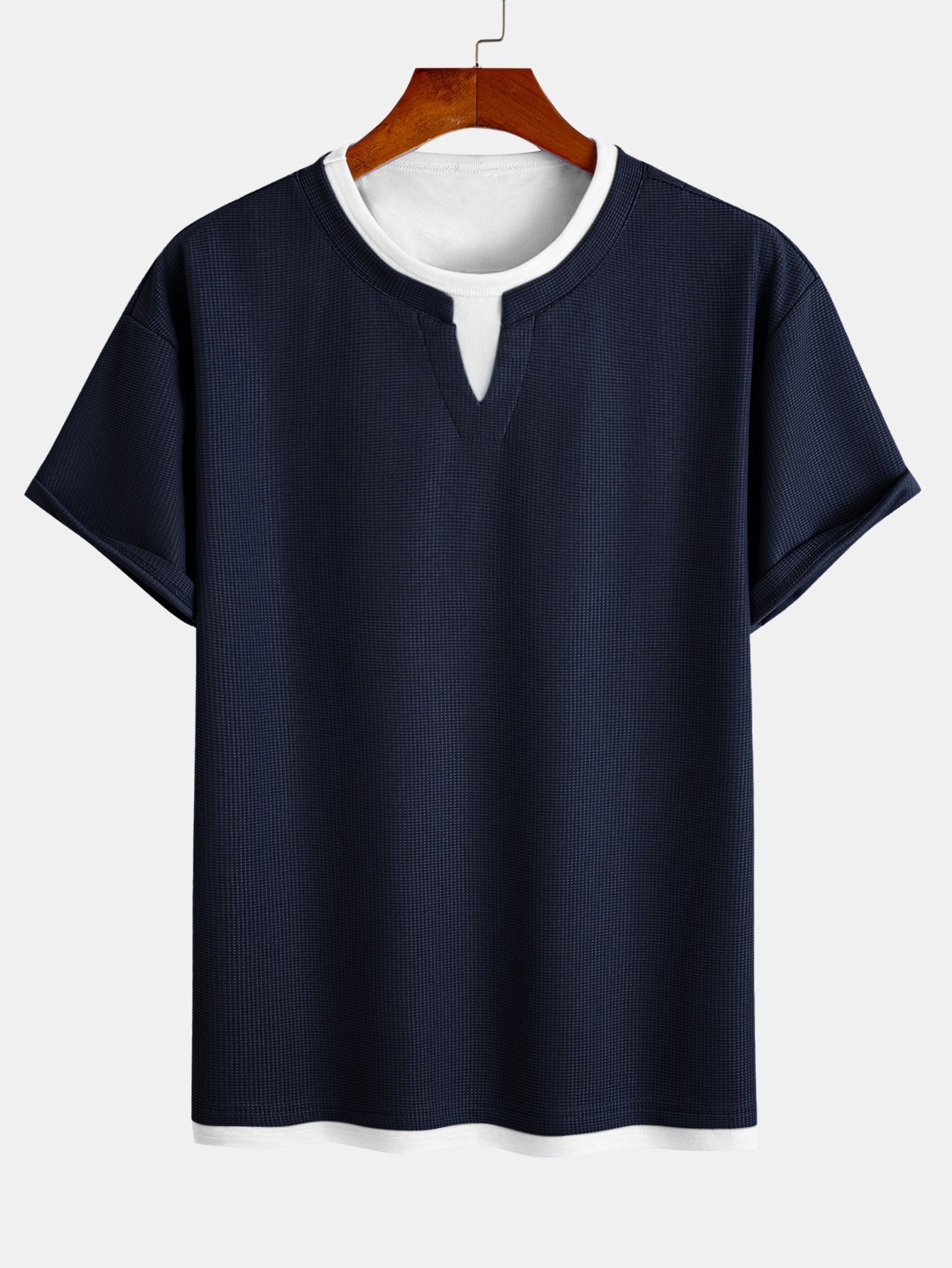 Comfortable 2-in-1 Waffle T-Shirt with Notched Collar
