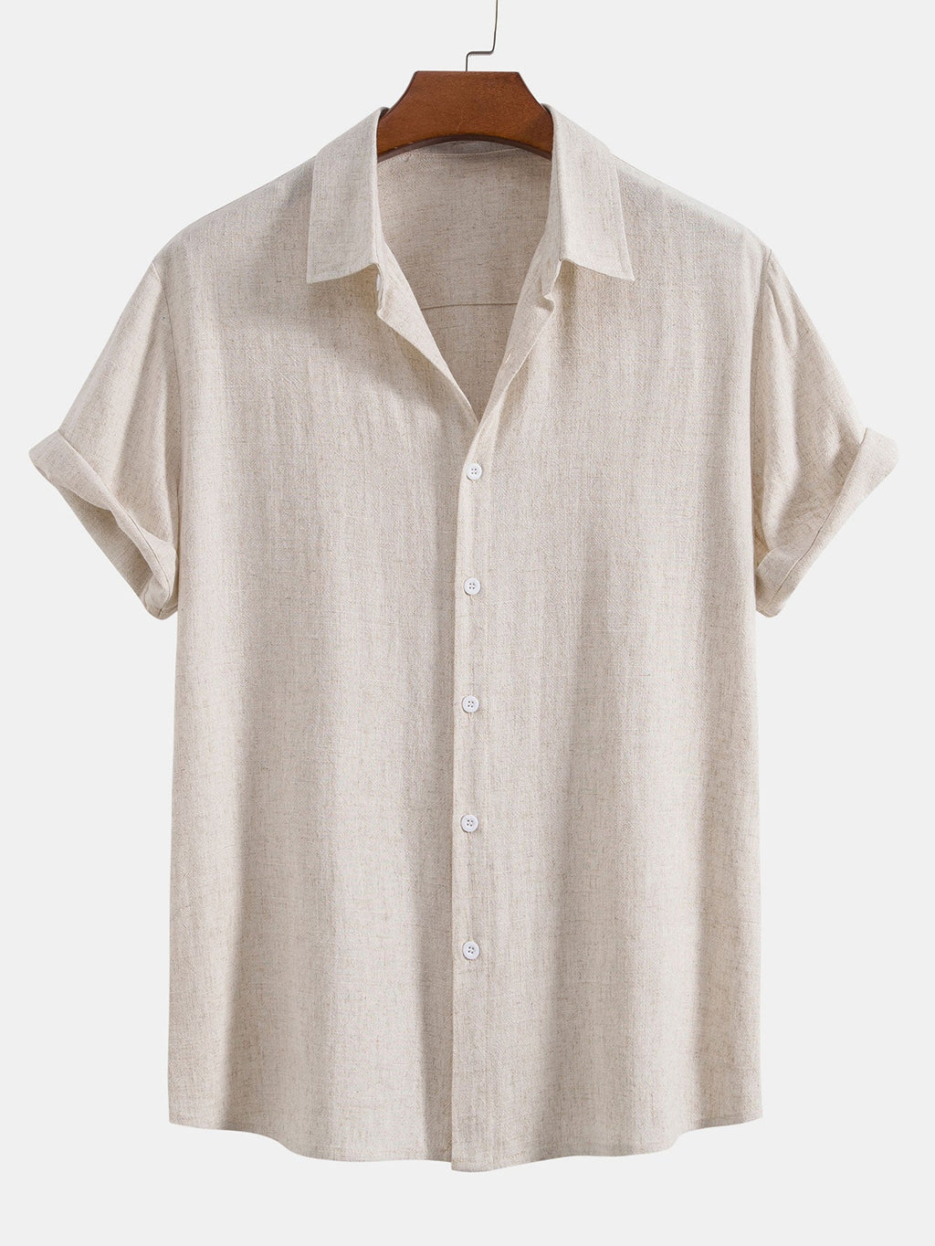 Linen-Rayon Blend Button-Up Shirt with Crinkle Textured 5" Drawstring Shorts