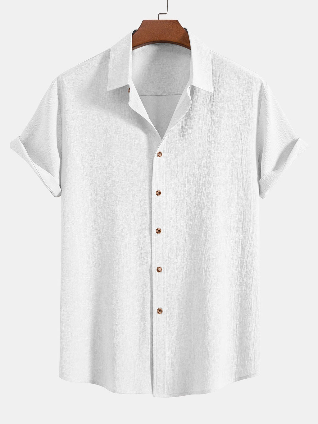 Textured Crinkle Button-Up Shirt with Straight-Leg Trousers