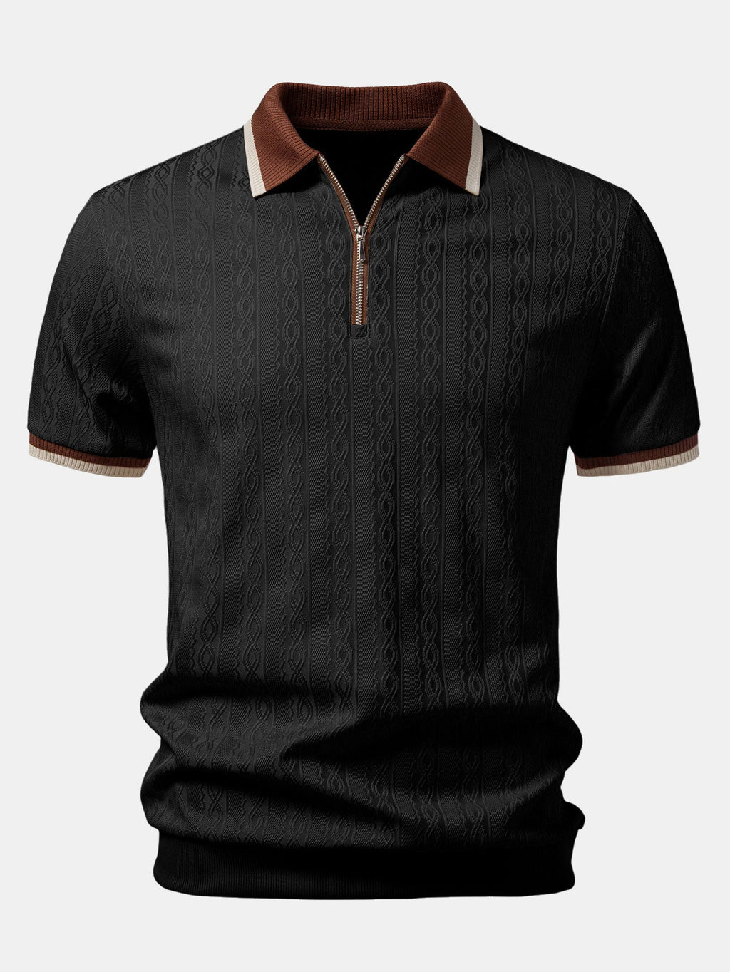 Textured Knit Polo with Contrast Trim & Slim Fit Tapered Trousers