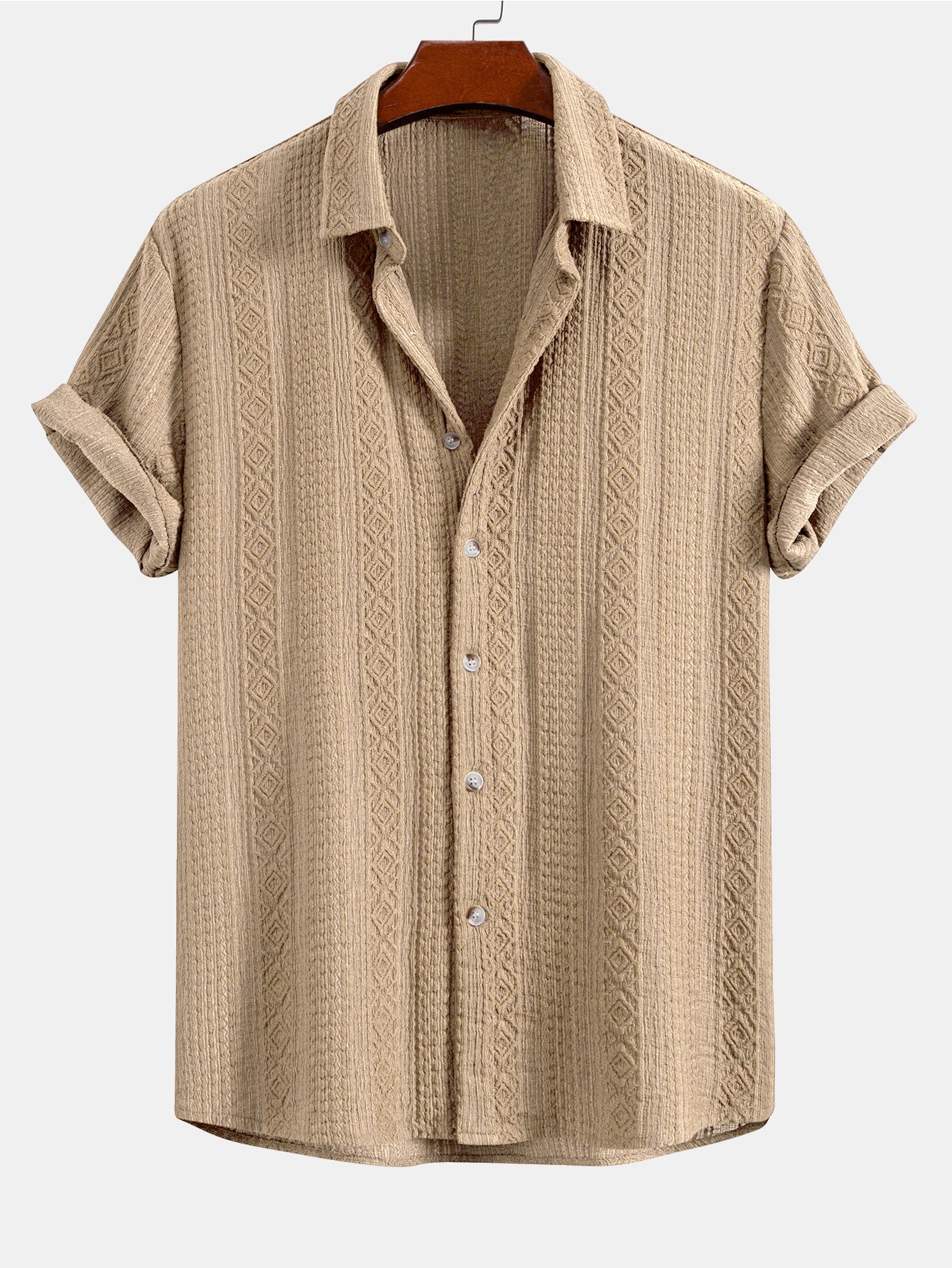 Geometric Patterned Jacquard Button-Up Shirt