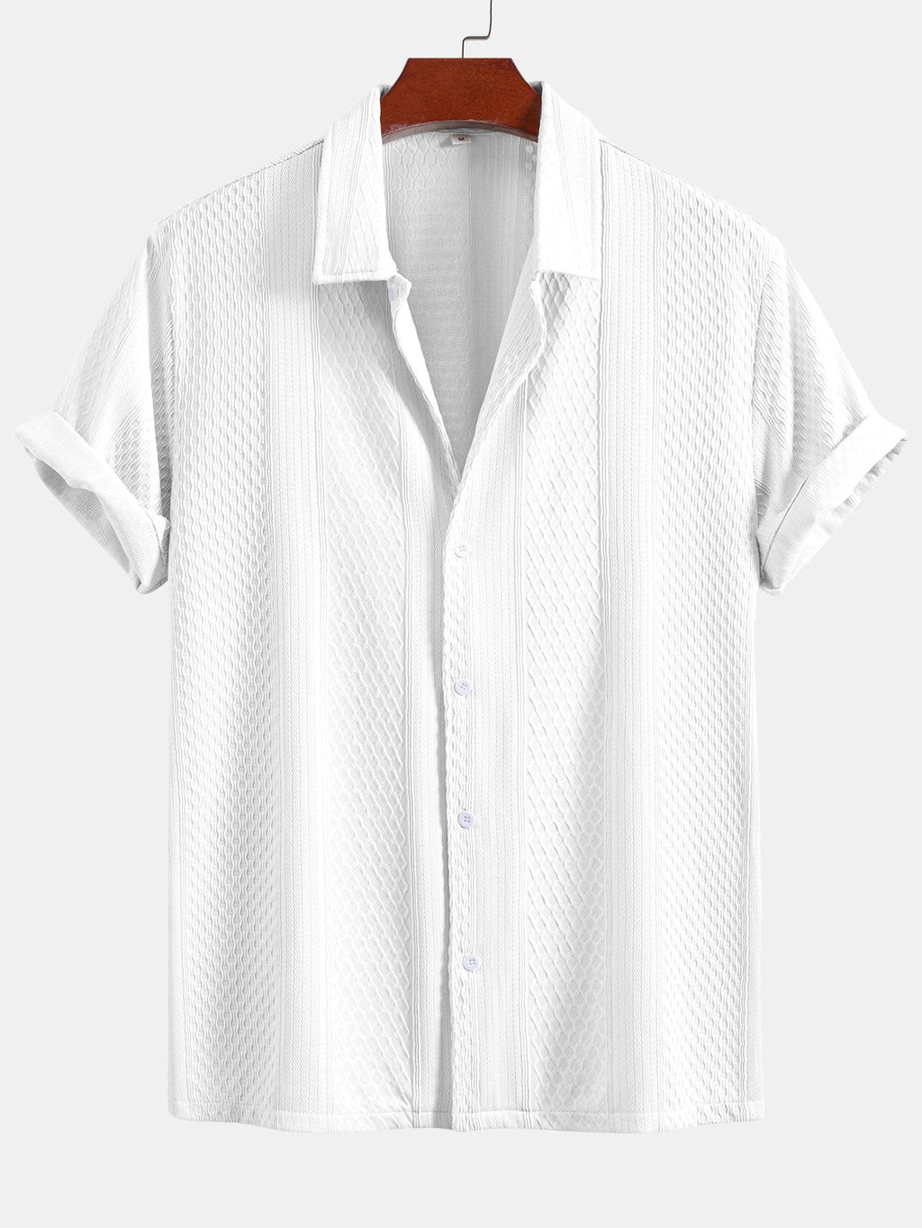 Geometric Jacquard Button-Up Shirt with Crinkle Textured Straight-Leg Pants