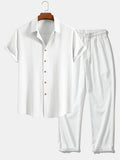 Textured Crinkle Button-Up Shirt with Straight-Leg Trousers