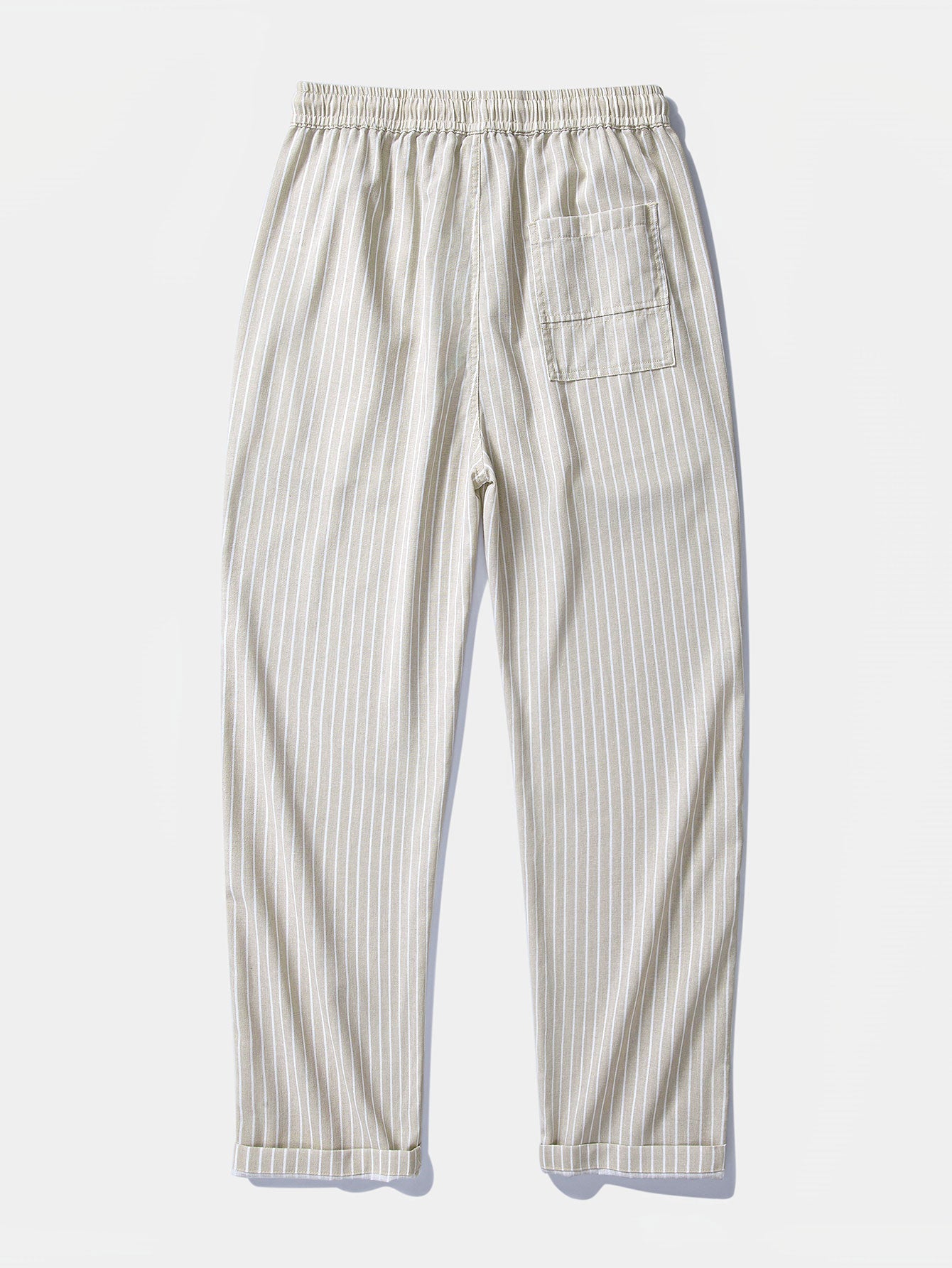 Linen-Rayon Blend Button-Up Shirt with Striped Straight-Leg Linen Pants