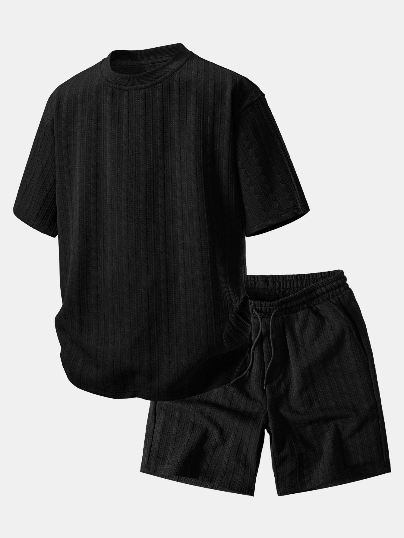 Comfortable Twisted Jacquard T-Shirt and Drawstring Shorts Set