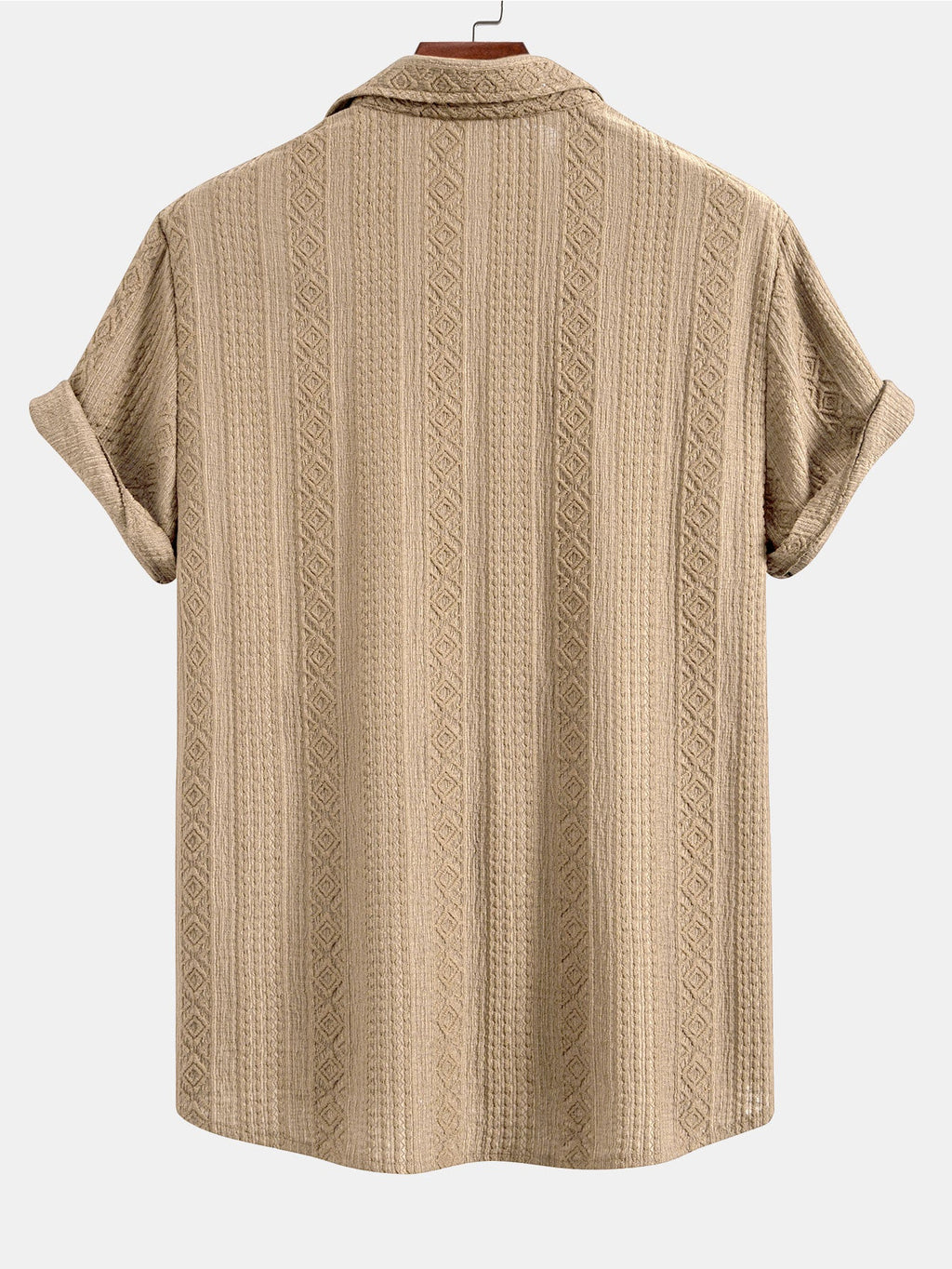 Geometric Jacquard Button-Up Shirt with Straight-Leg Linen Trousers
