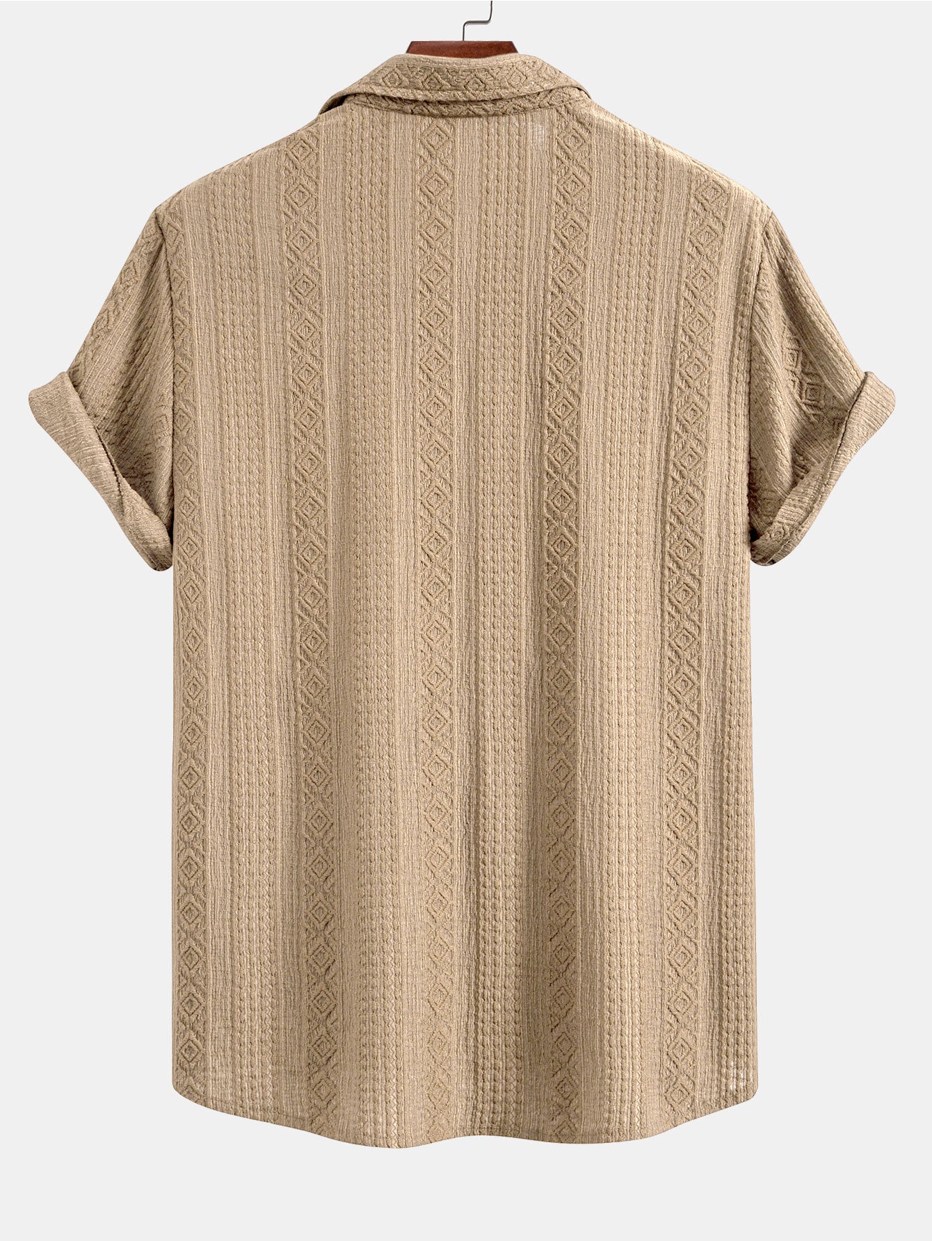 Geometric Jacquard Button-Up Shirt with Crinkle Textured Straight-Leg Pants