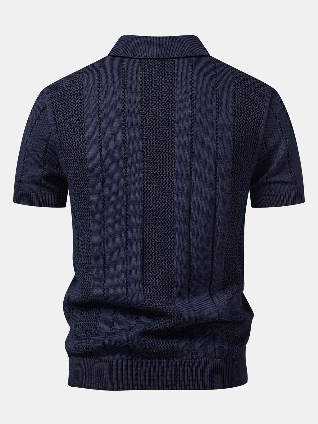 Johnny Collar Striped Knit Polo with Open Weave
