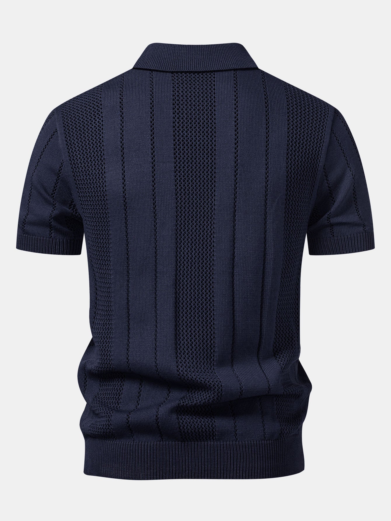 Johnny Collar Striped Knit Polo with Open Weave