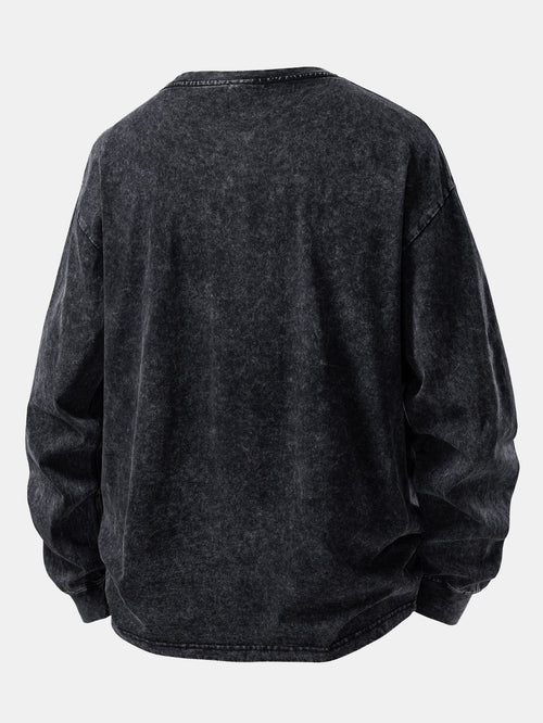 Casual Long Sleeve Washed Distressed Tee