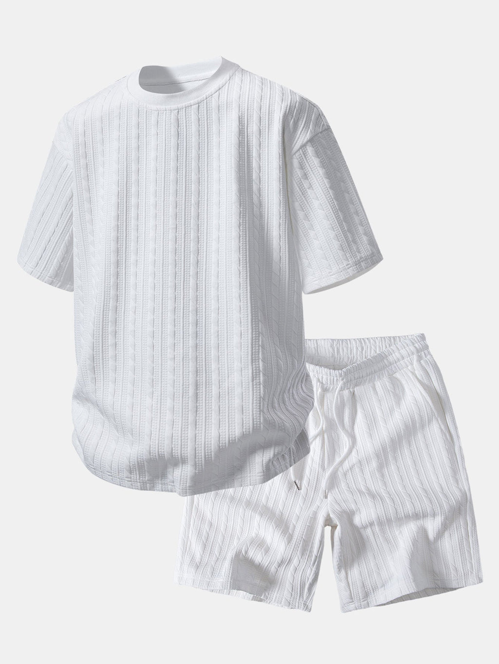 Comfortable Twisted Jacquard T-Shirt and Drawstring Shorts Set