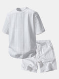 Comfortable Twisted Jacquard T-Shirt and Drawstring Shorts Set