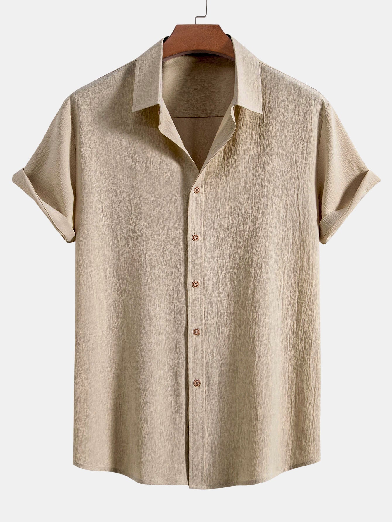 Textured Crinkle Button-Up Shirt with Straight-Leg Trousers