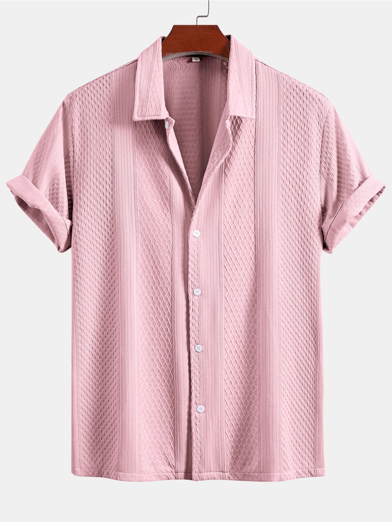 Geometric Jacquard Button-Up Shirt with Crinkle Textured Straight-Leg Pants