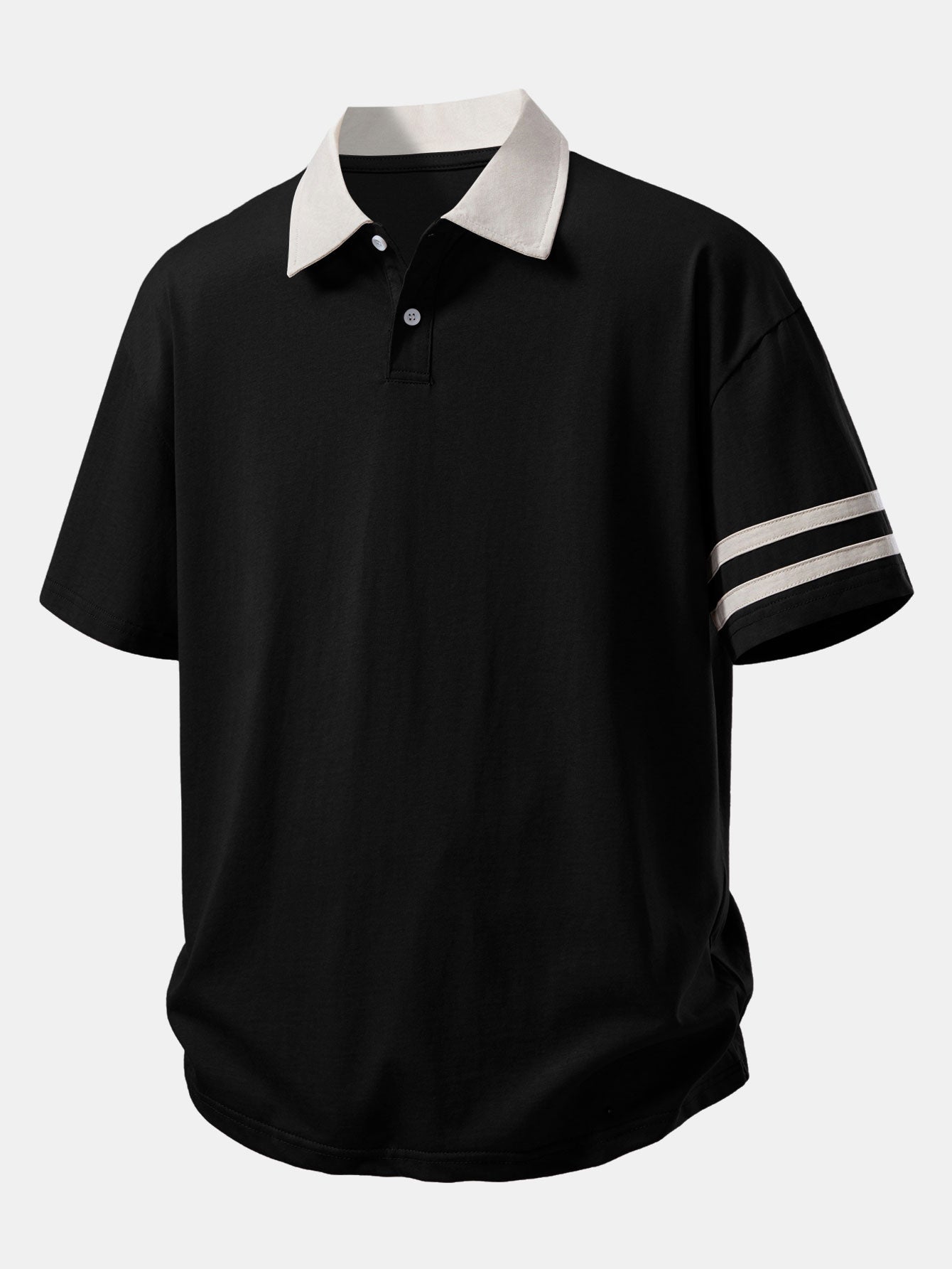 Relaxed Fit Polo Shirt with Contrast Collar & 7" Cotton Drawstring Shorts
