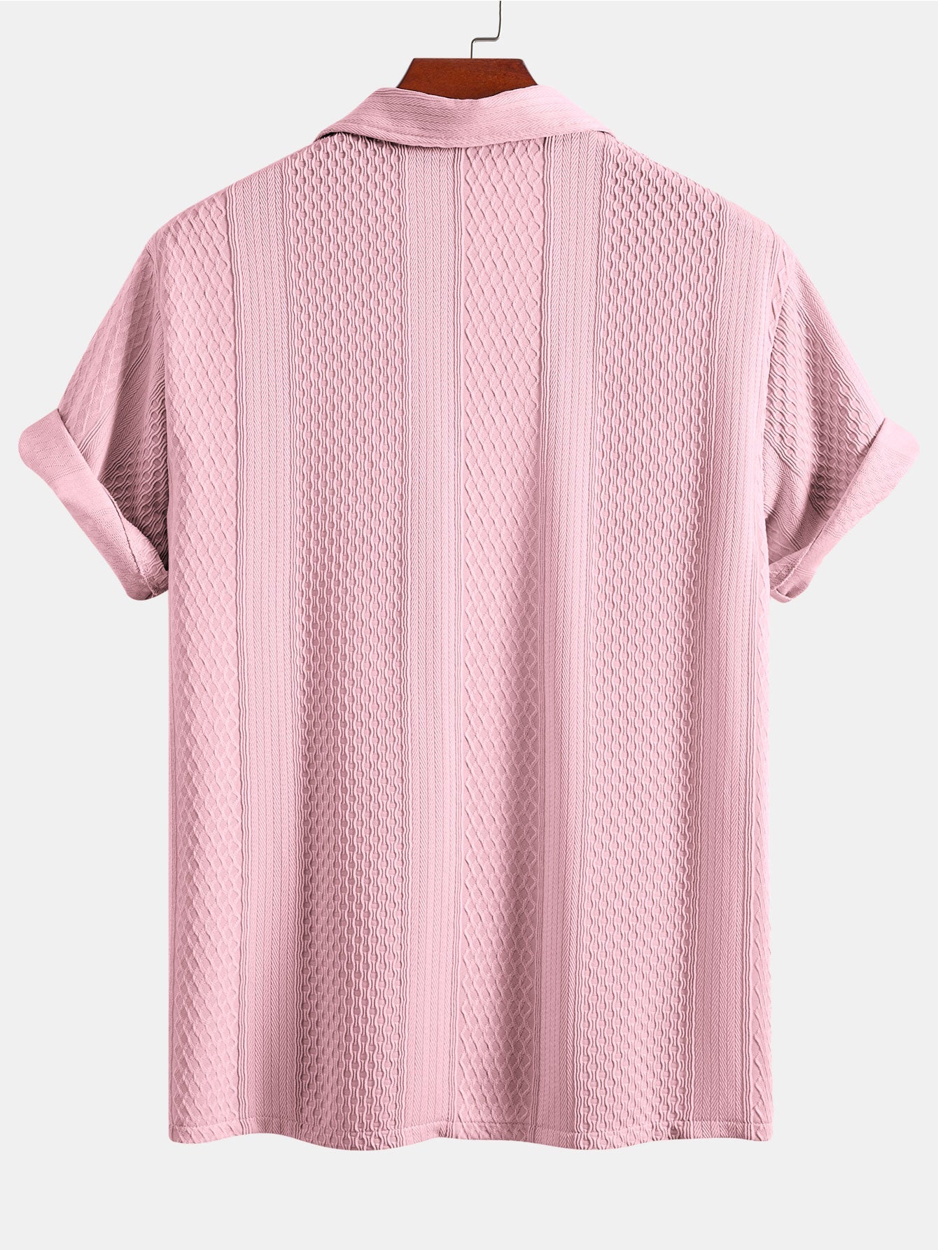 Geometric Jacquard Button-Up Shirt with Crinkle Textured Straight-Leg Pants