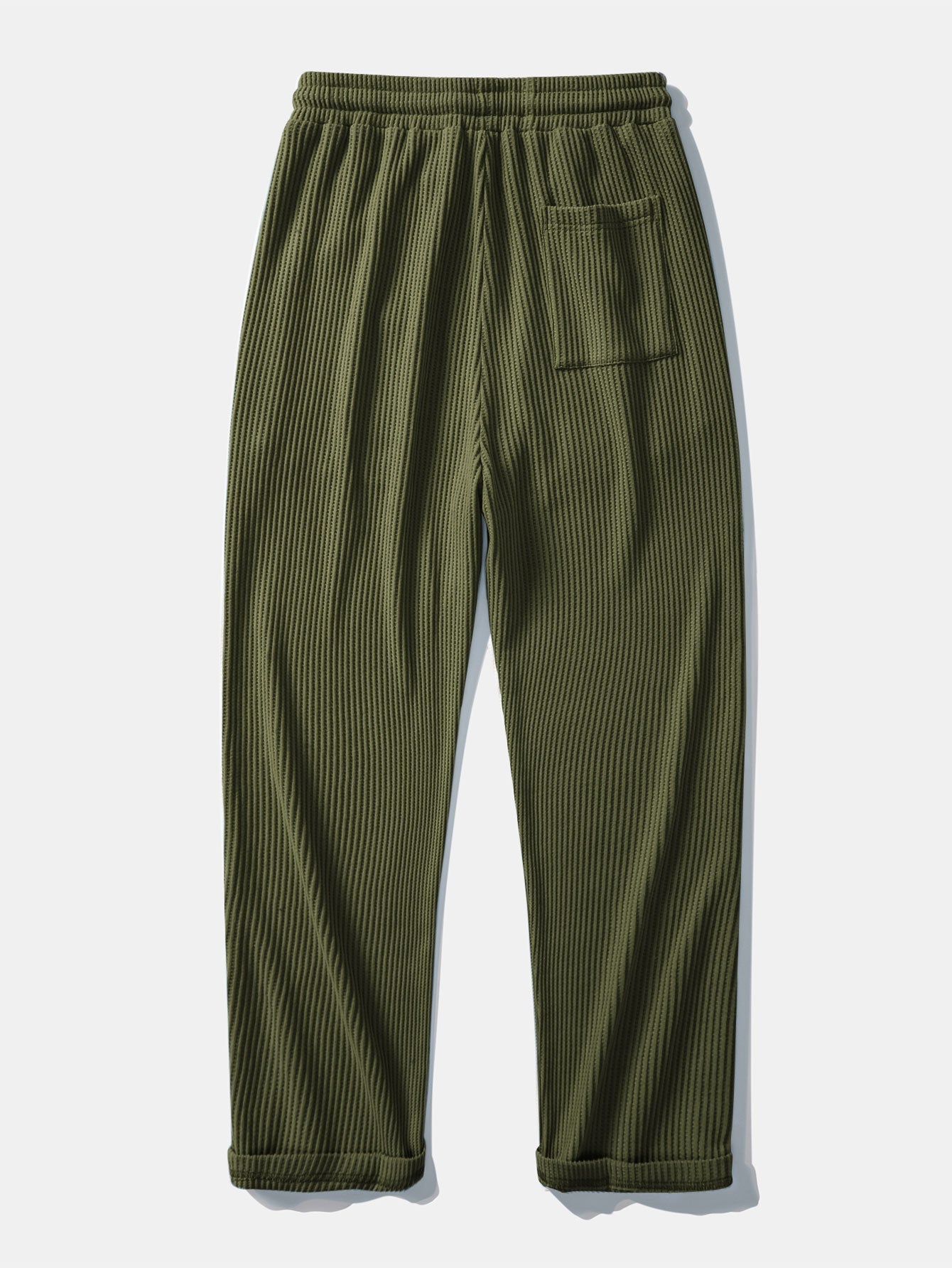 Two-Piece Contrast Waffle Set: T-Shirt with Pocket & Drawstring Knitted Pants