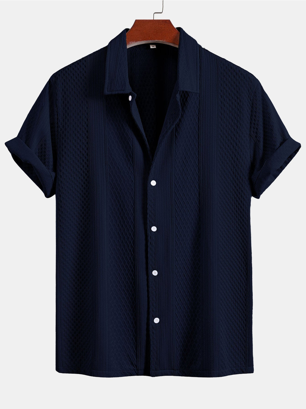 Geometric Jacquard Button-Up Shirt with Crinkle Textured Straight-Leg Pants