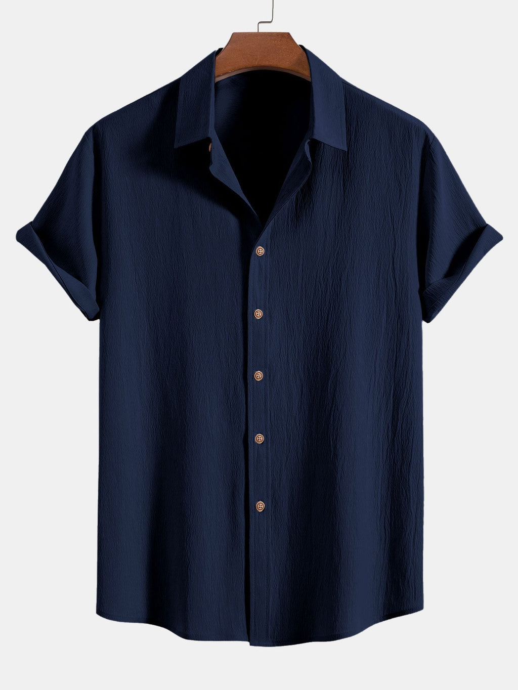 Textured Crinkle Button-Up Shirt with Straight-Leg Trousers