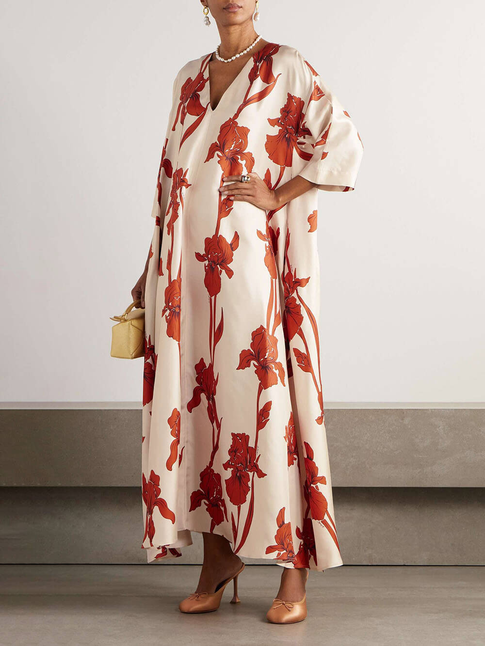 Elegant Floral Print Twill Side Pockets Oversized Maxi Dress