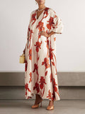 Elegant Floral Print Twill Side Pockets Oversized Maxi Dress