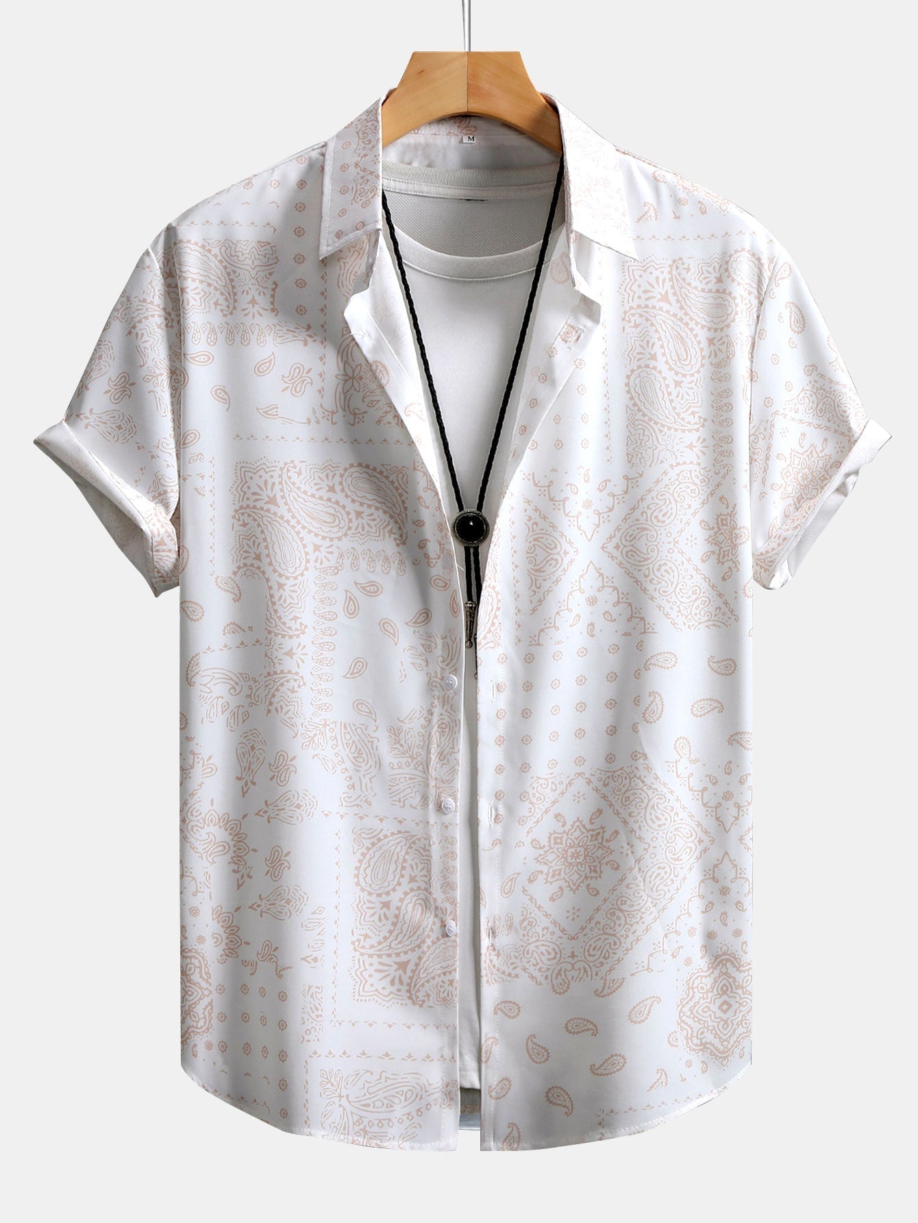 Paisley Pattern Button-Up Shirt with Matching Swim Shorts