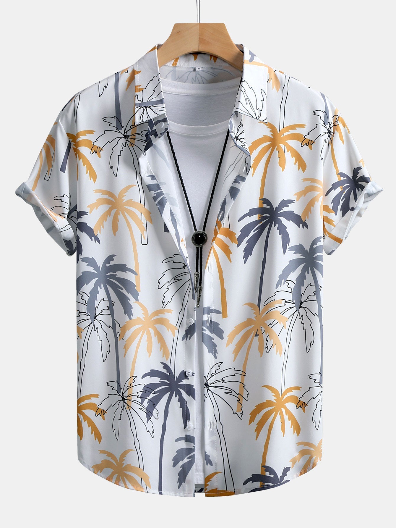 Button-Up Shirt and Swim Shorts with Palm Tree Print
