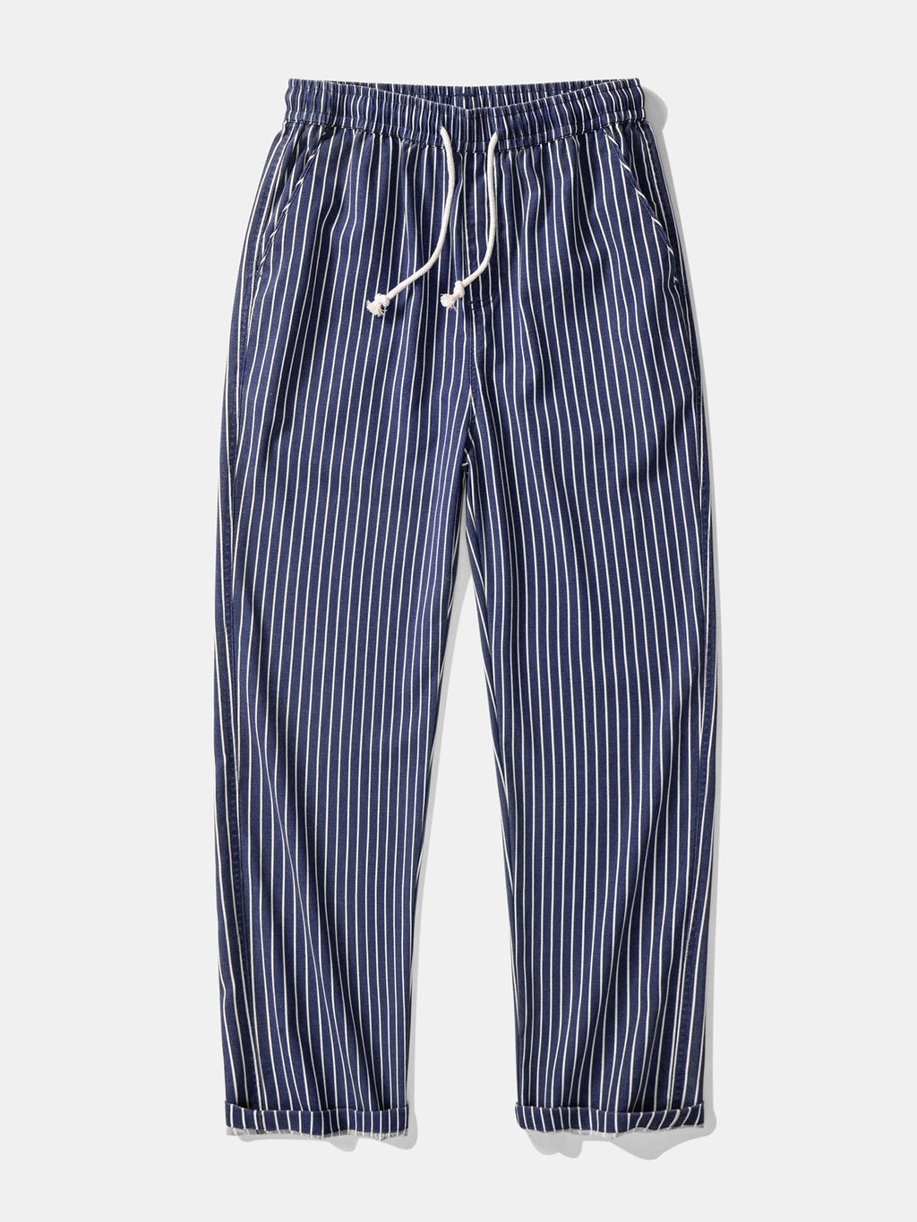 Linen-Rayon Blend Button-Up Shirt with Striped Straight-Leg Linen Pants