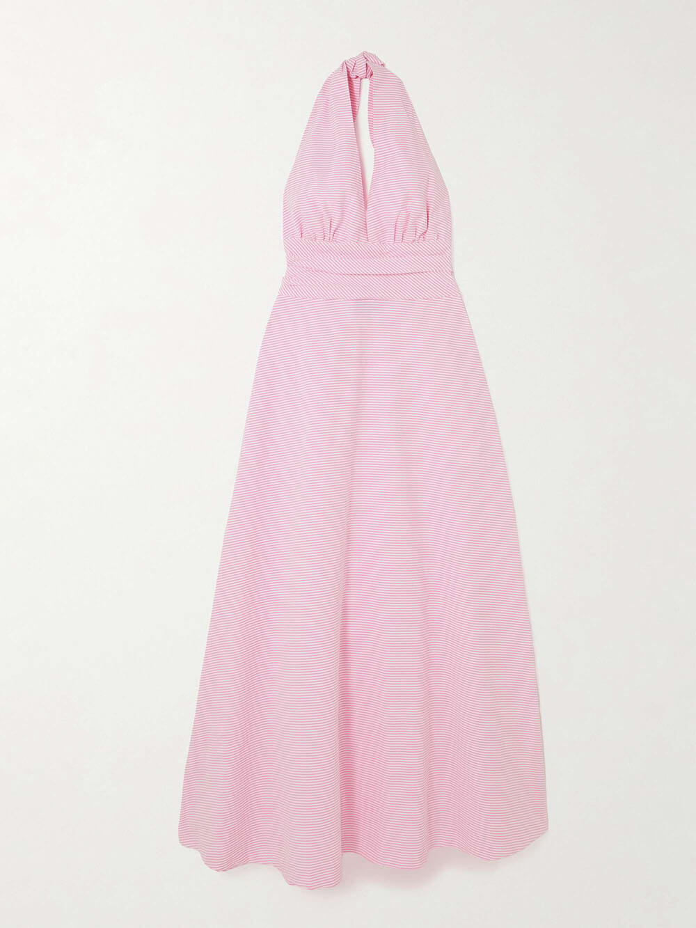 Elegant Classic Stripe Print Halter Neck Maxi Dress