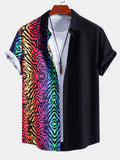Vibrant Tiger Print Patchwork Button-Up Shirt