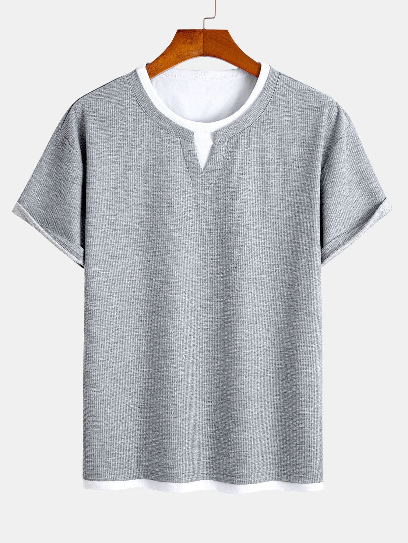 Comfortable 2-in-1 Notched Collar Waffle T-Shirt & Pleated Waffle Straight Leg Pants