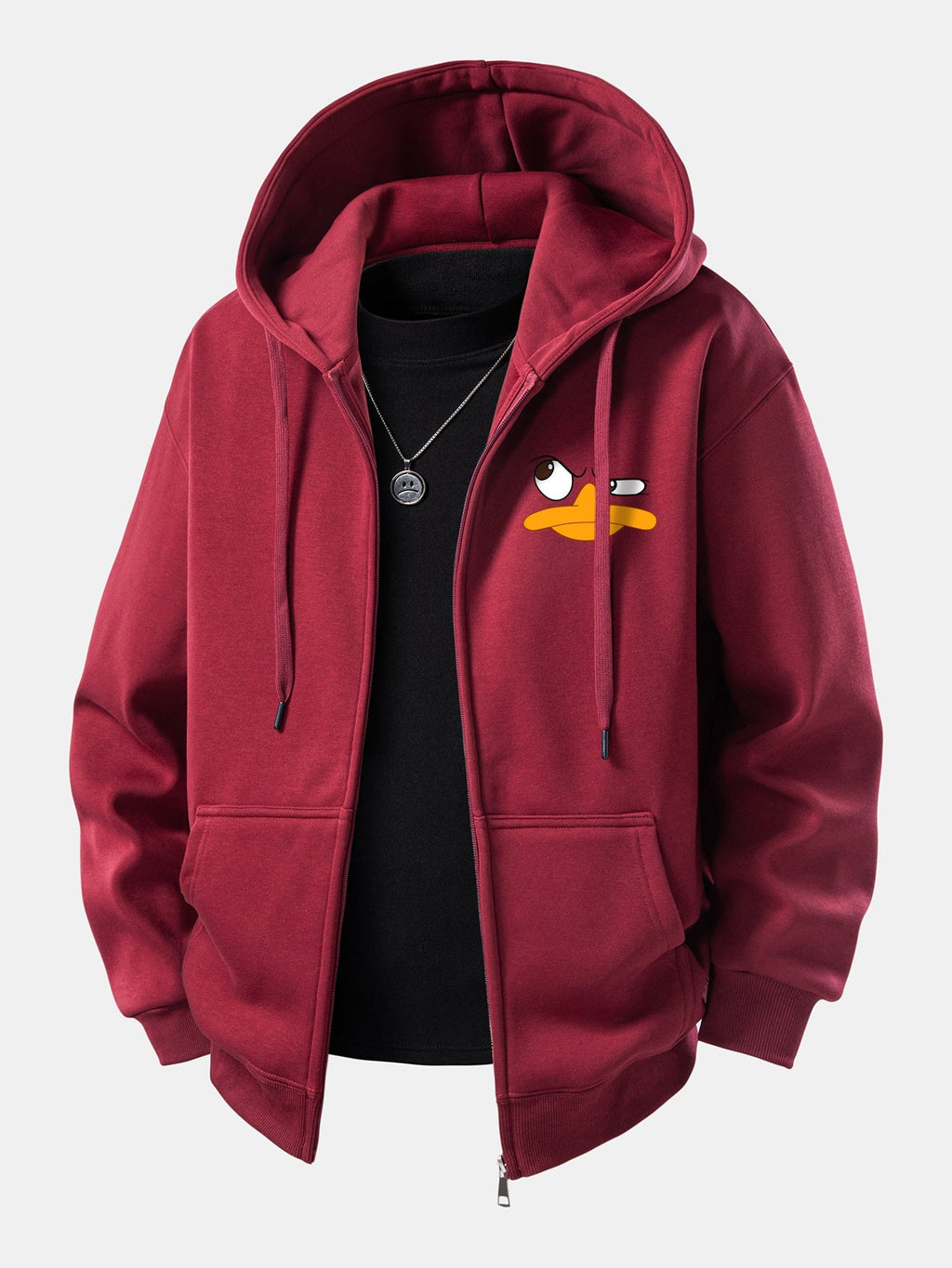 Zip-Up Hoodie with Emoji Duck Print