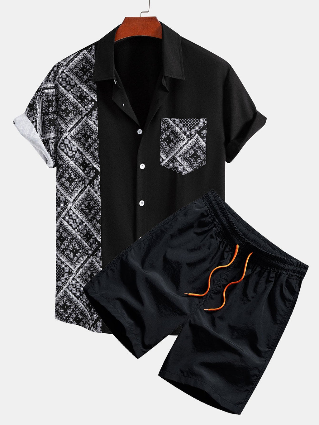 Paisley Patchwork Button-Up Shirt with Matching Swim Shorts