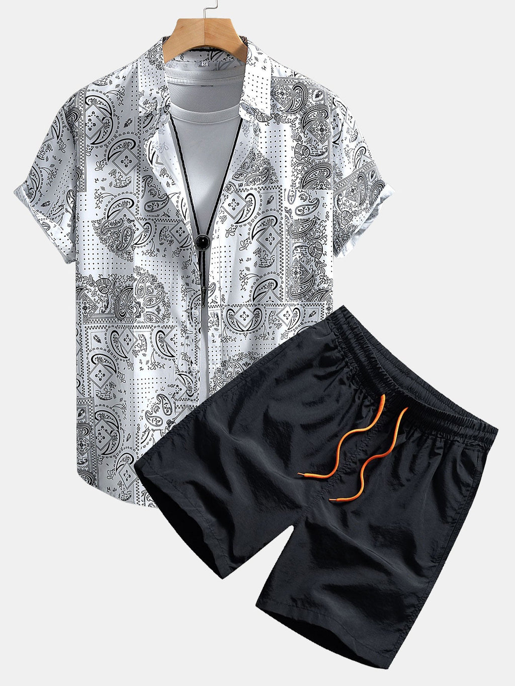 Paisley Print Button-Up Shirt with Matching Swim Shorts