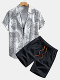 Paisley Print Button-Up Shirt with Matching Swim Shorts