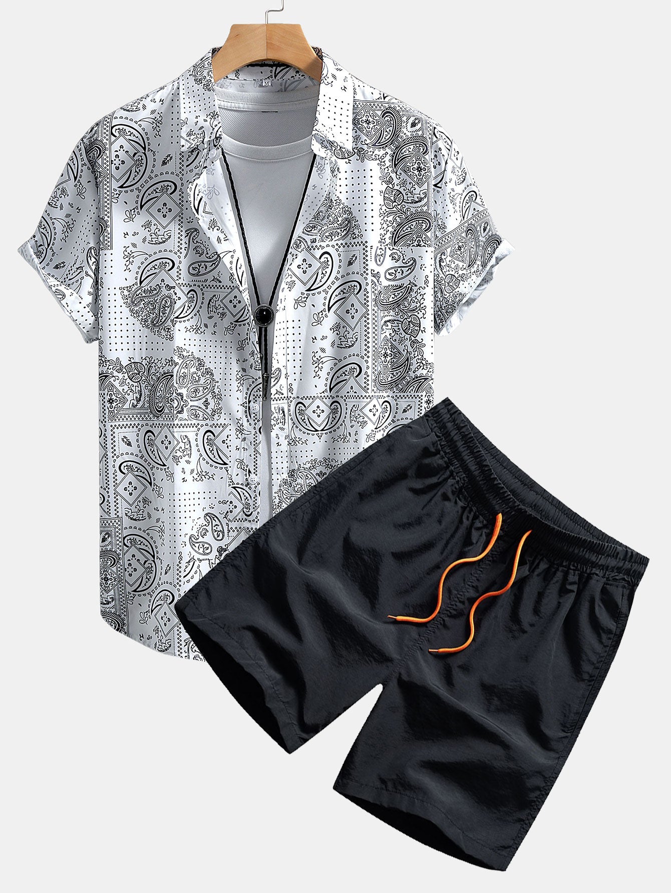 Paisley Print Button-Up Shirt with Matching Swim Shorts