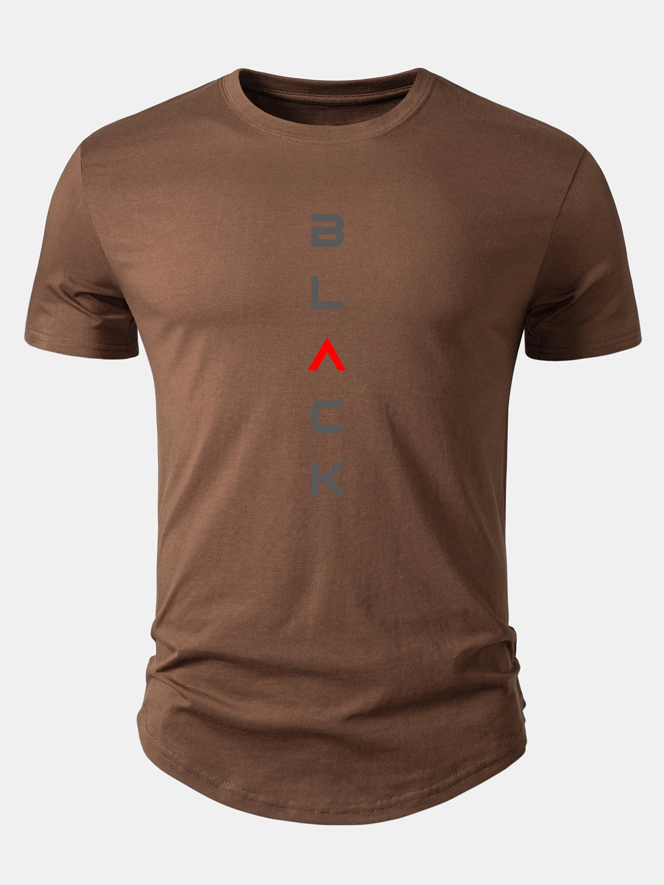 Black Graphic Cotton T-Shirt with Arc Hem