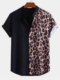 Leopard Print Patchwork Stand Collar Blouse