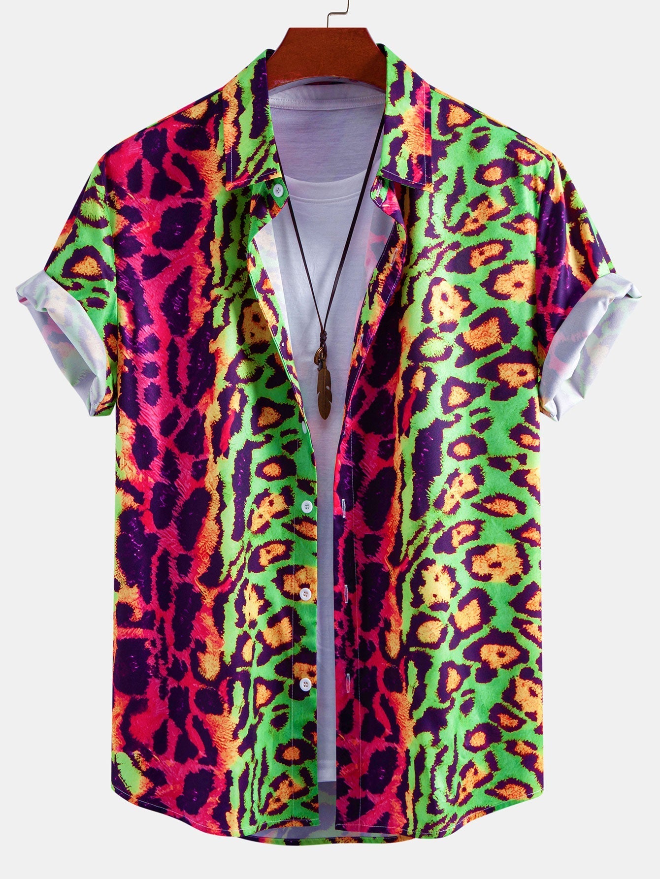 Vibrant Leopard Print Button-Up Shirt