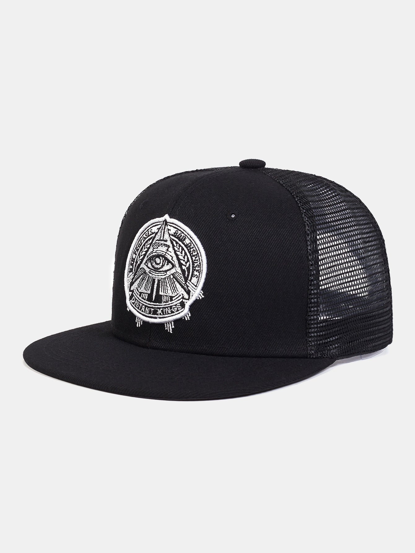 Embroidered Flat-Brim Hat with Eye of God Design