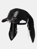 Distressed Rabbit Ear Baseball Cap in Punk Street Hip Hop Style