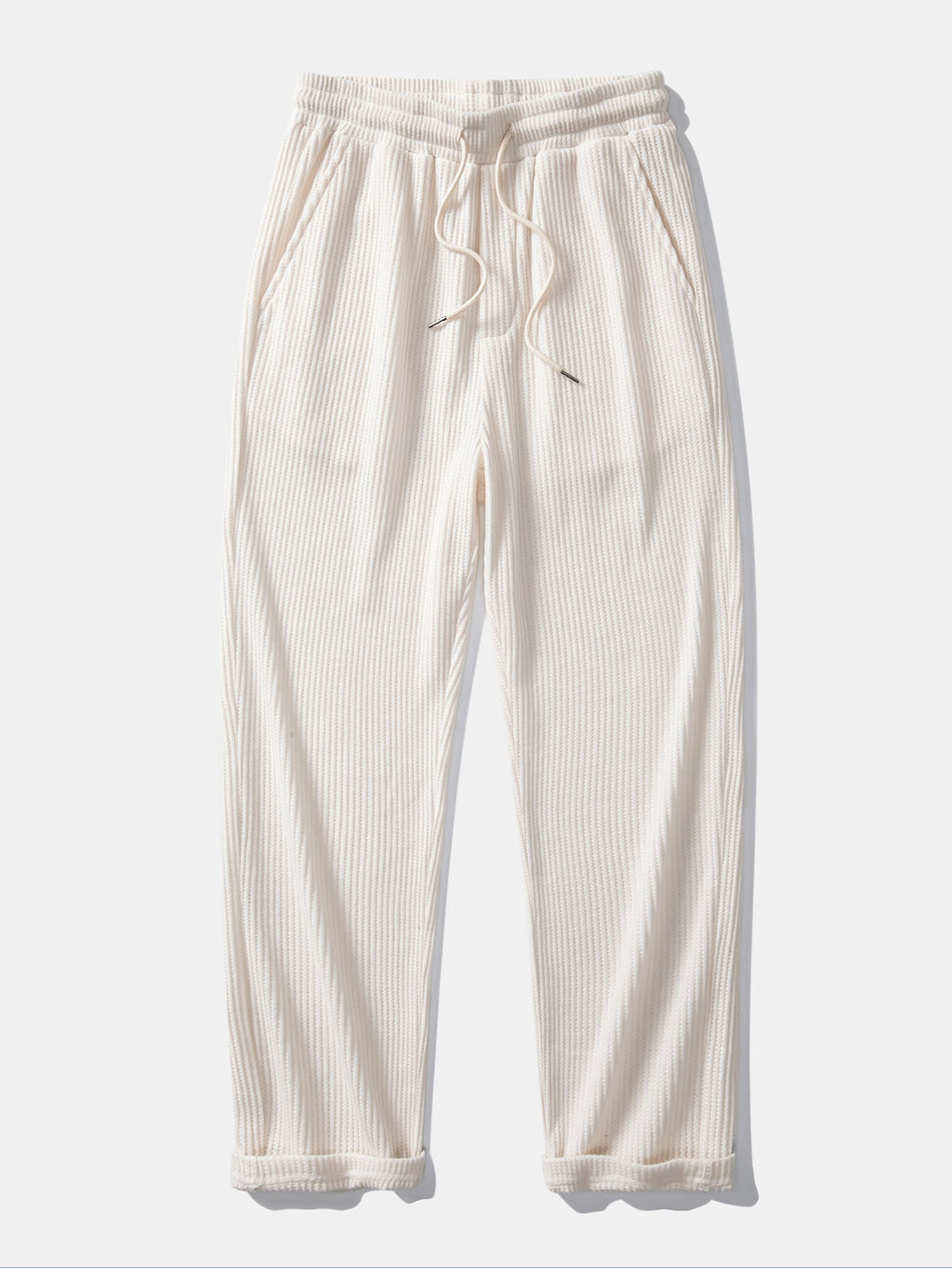 Textured Contrast Johnny Collar Knit Polo with Drawstring Waffle Knit Pants