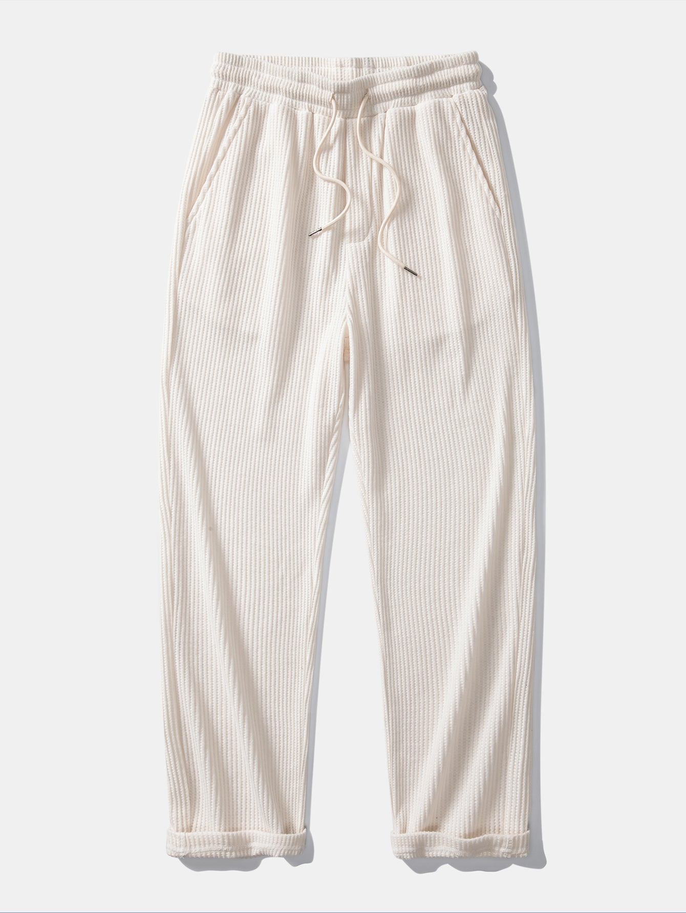 Textured Contrast Johnny Collar Knit Polo with Drawstring Waffle Knit Pants