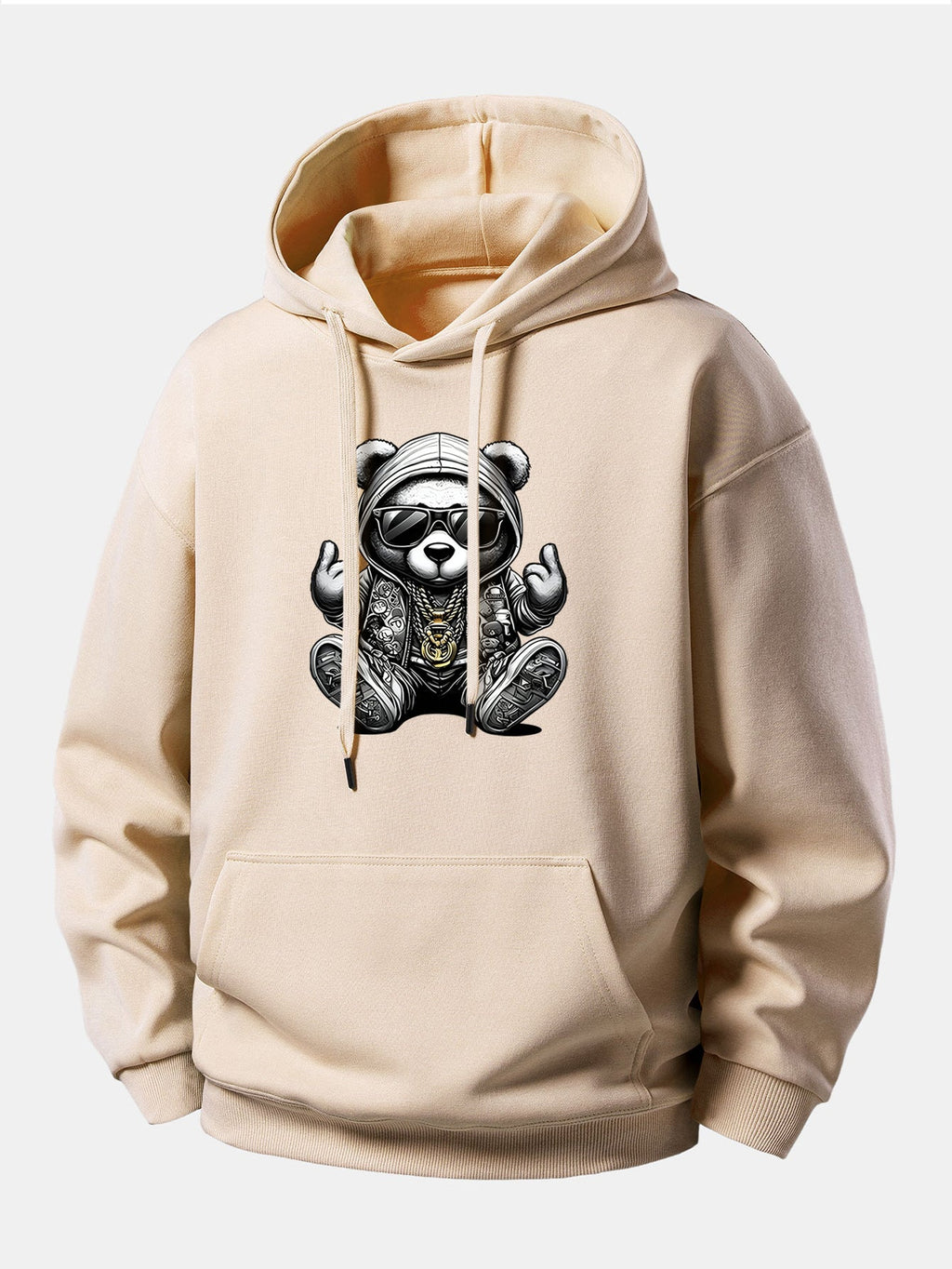 Relaxed Fit Hoodie with Hip Hop Bear Graphic