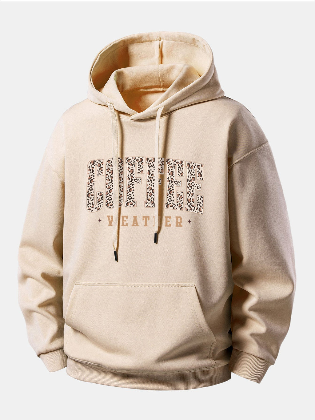 Relaxed Fit Hoodie with Leopard Coffee Weather Print
