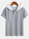 Two-Tone Button-Up Waffle Knit Hooded Tee