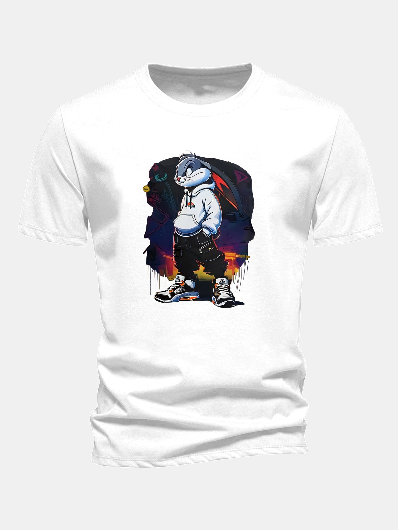 Classic Fit Cotton T-Shirt with Cartoon Rabbit Design