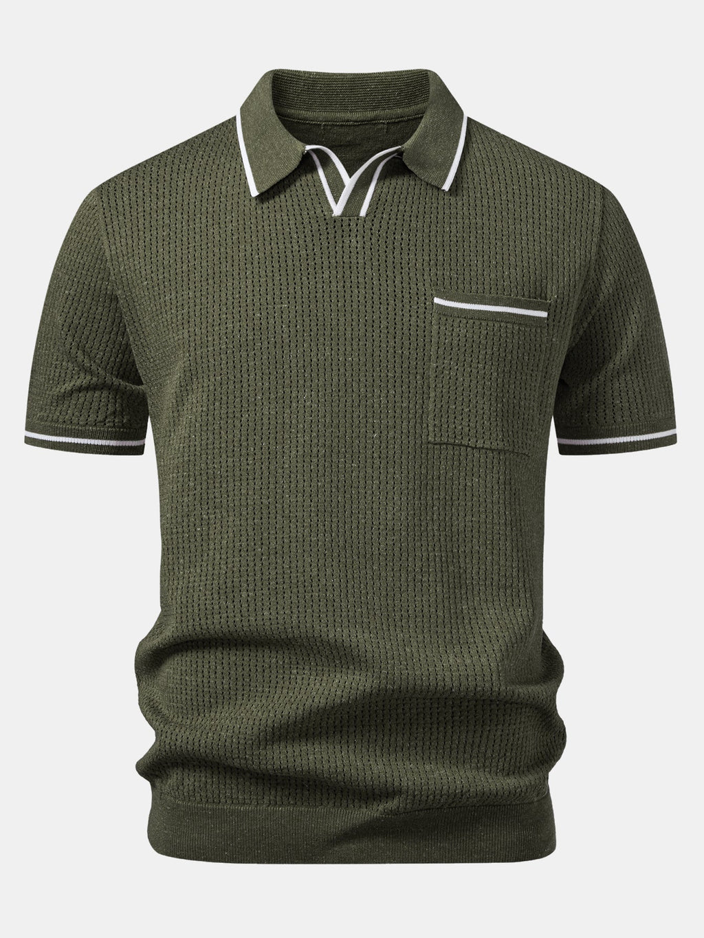 Johnny Collar Knit Polo with Contrast Stripe Trim and Pocket