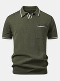 Johnny Collar Knit Polo with Contrast Stripe Trim and Pocket